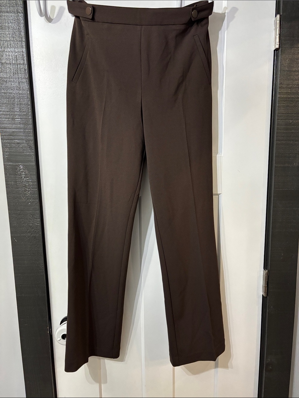 Suzy Shier Dark Brown High-Rise Straight Leg Trousers